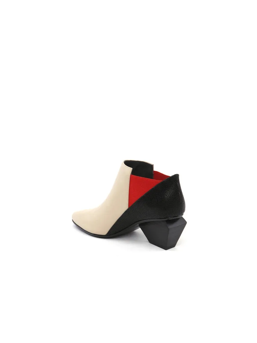 Structural-Heel Contrast Color Leather Boot