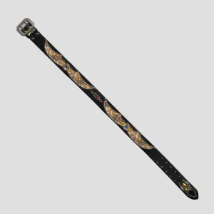 STUDDED LEATHER INLAY BELT WITH REFLECTOR - BROWN CAMO