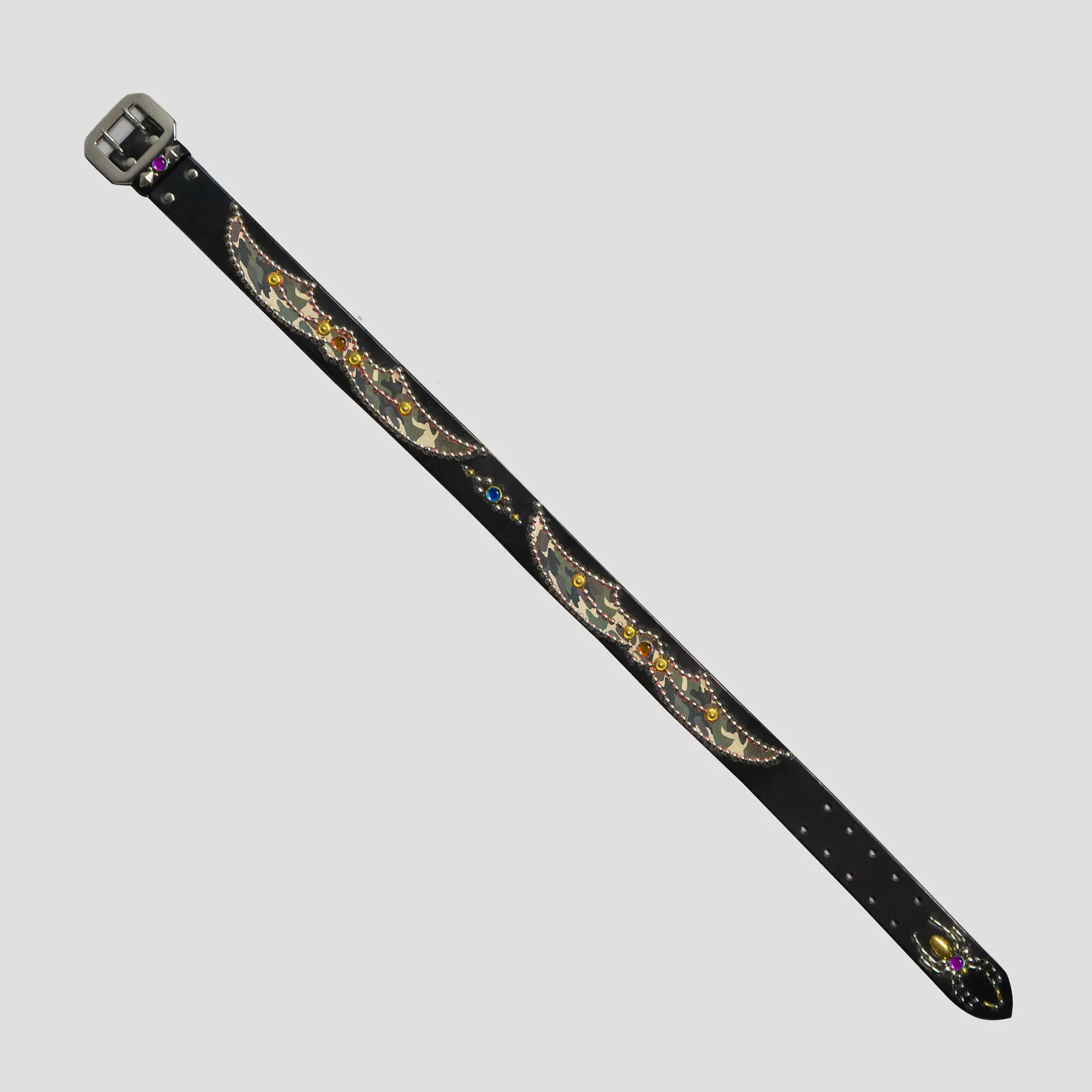 STUDDED LEATHER INLAY BELT WITH REFLECTOR - GREEN CAMO