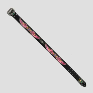 STUDDED LEATHER INLAY BELT WITH REFLECTOR - PINK CAMO