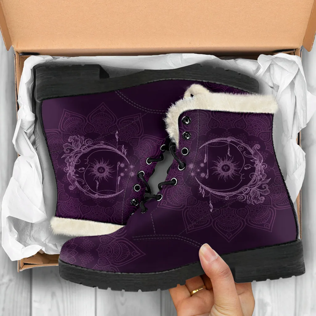 Sun And Moon Mandala Fur Boots