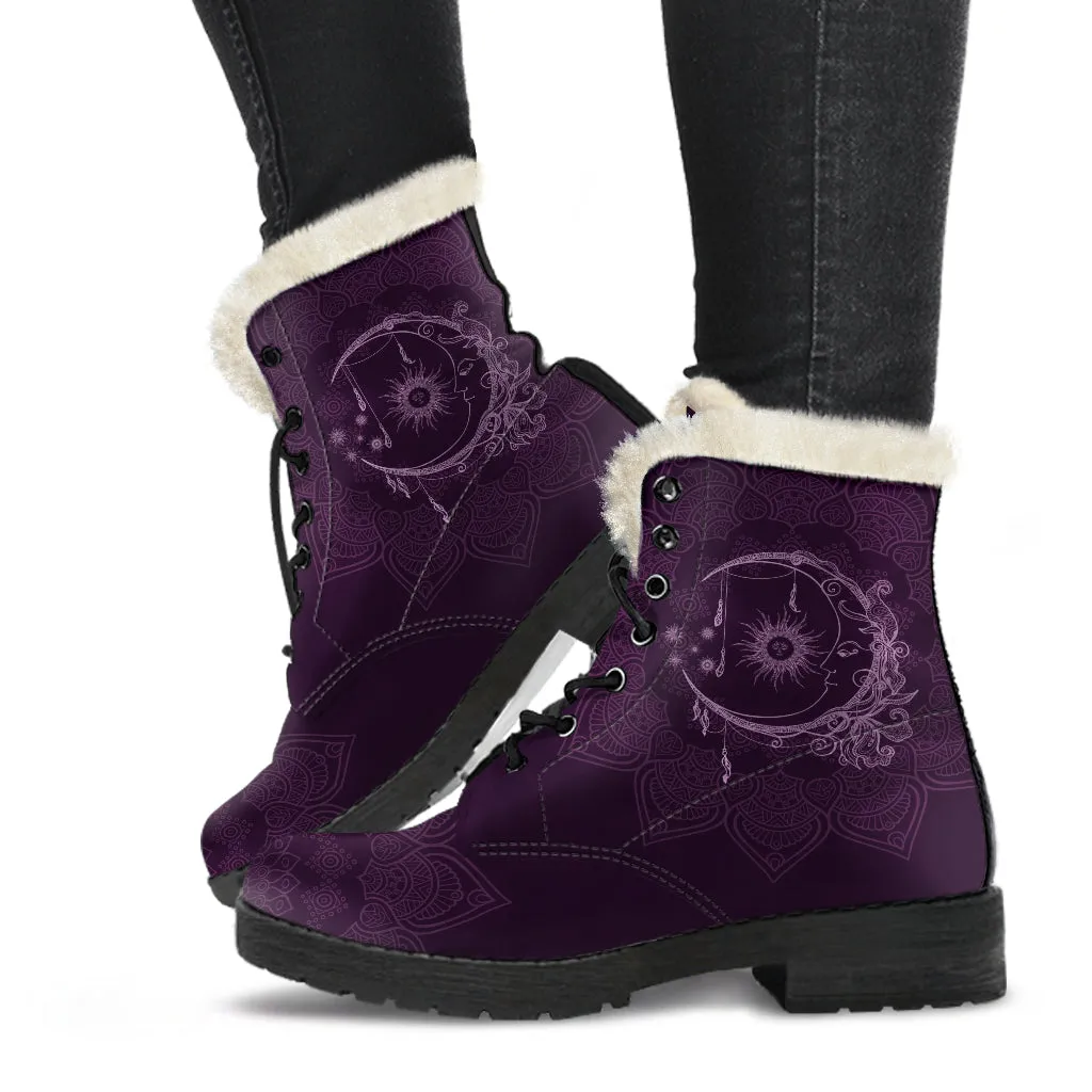Sun And Moon Mandala Fur Boots