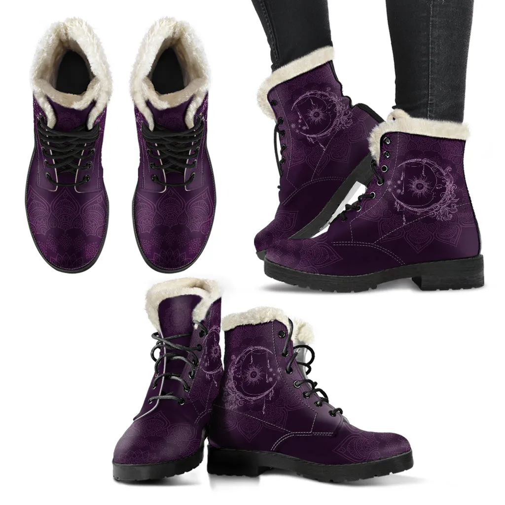 Sun And Moon Mandala Fur Boots