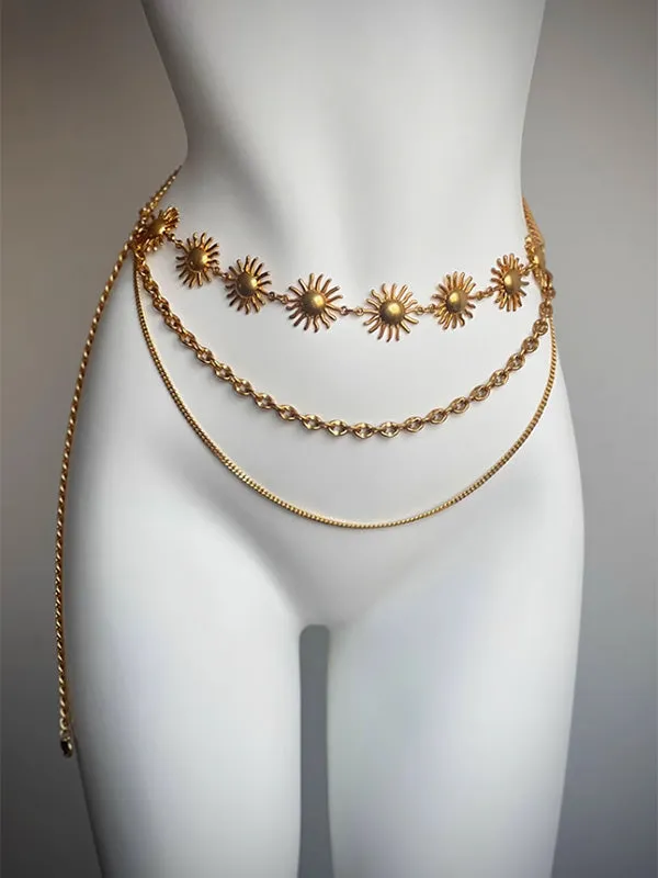 Sun Goddess Waist Chain Retro Gold Vacation Style Belt Waist Cover with Skirt Accessories New Style