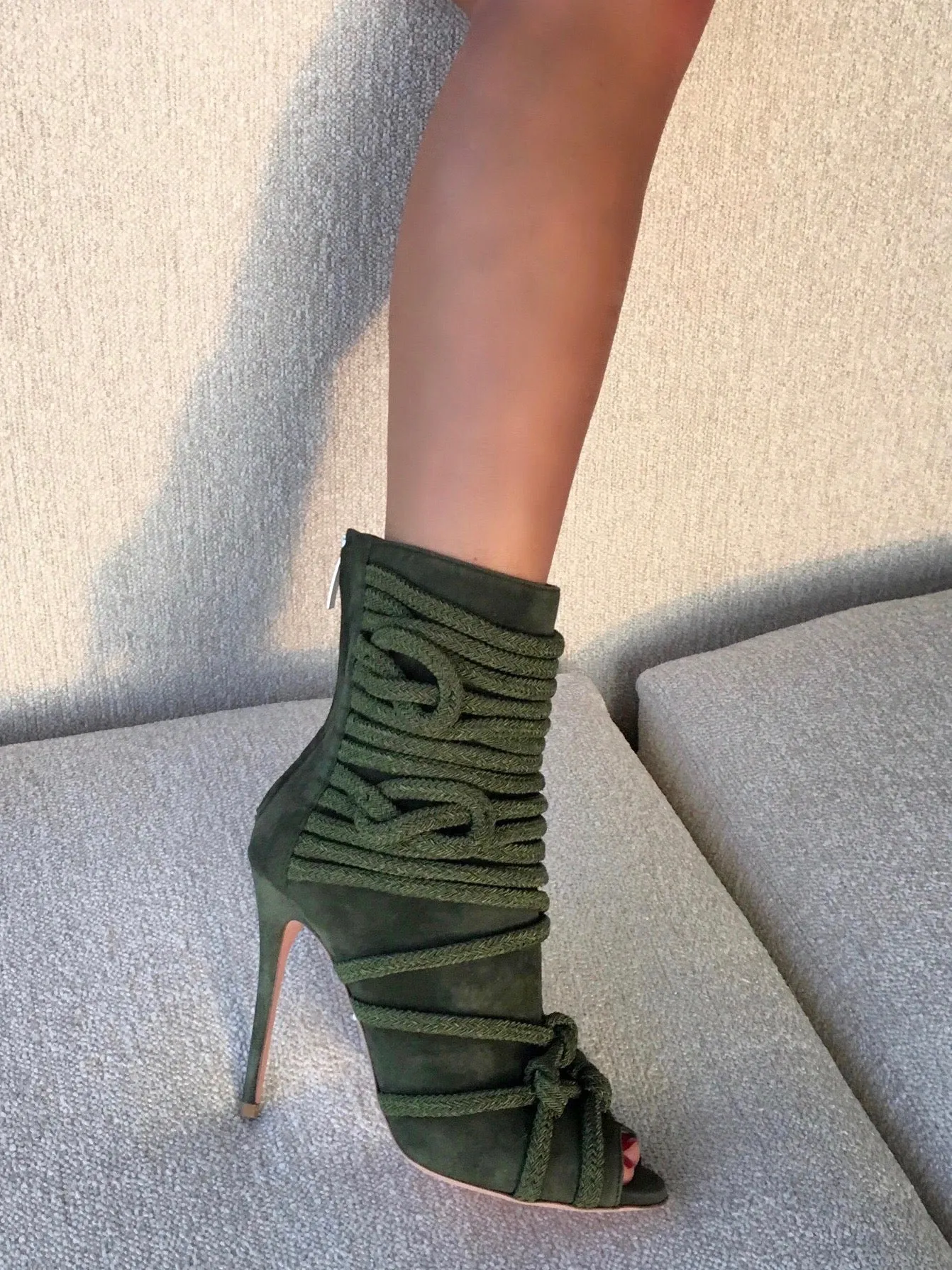 TALITA ARMY GREEN SUEDE & ROPE BOOTIES