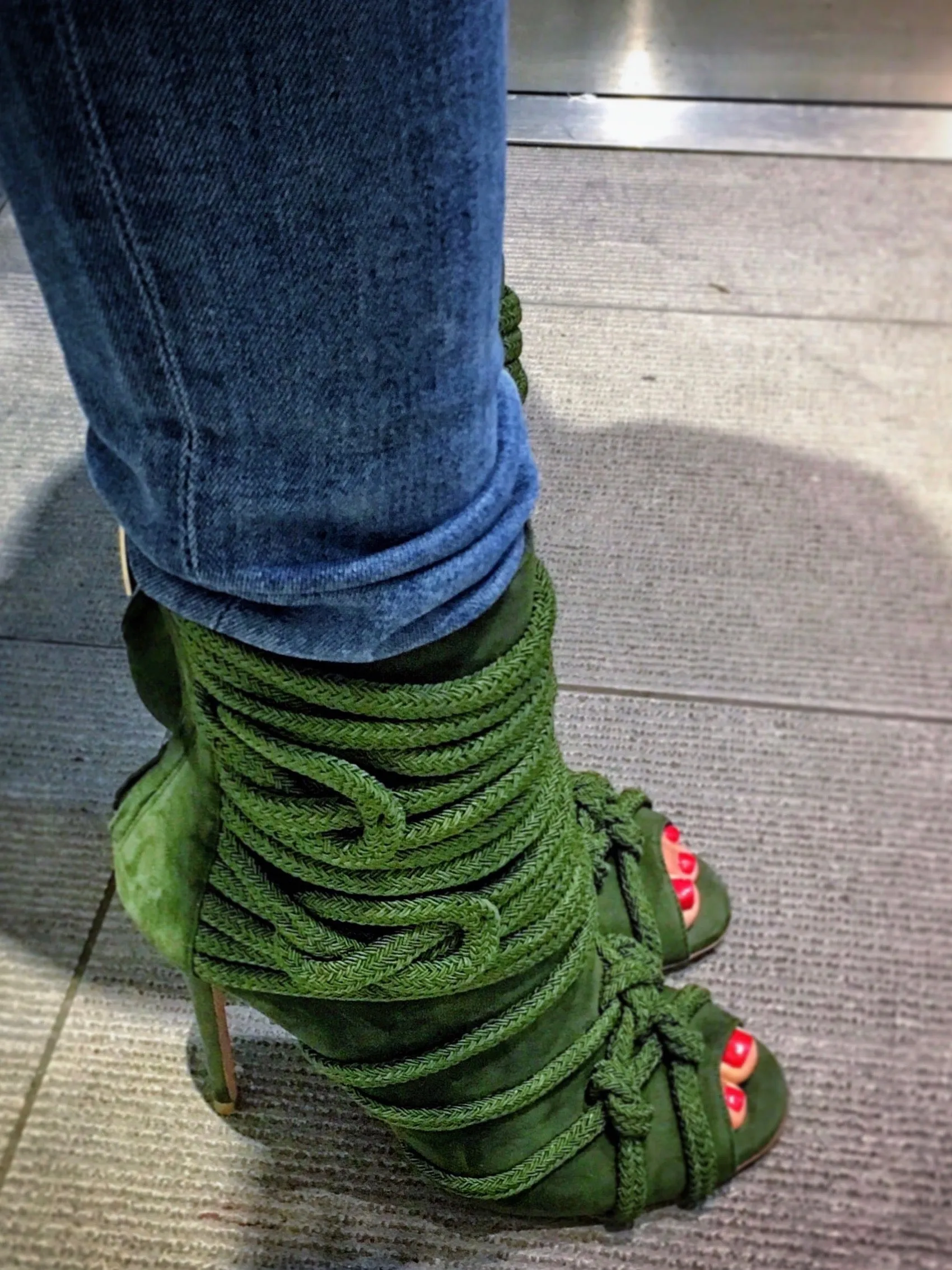 TALITA ARMY GREEN SUEDE & ROPE BOOTIES