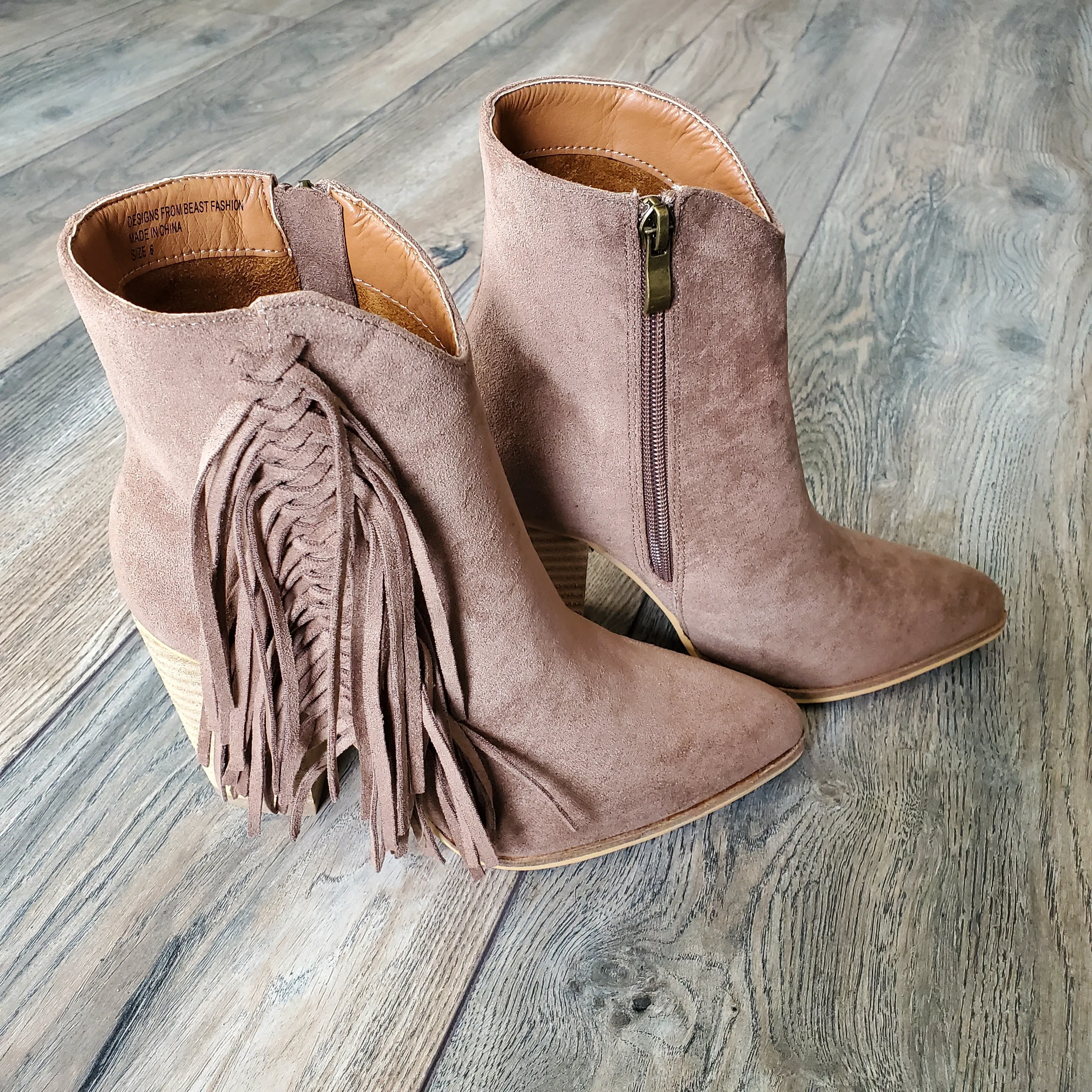 Taupe Fringe Booties