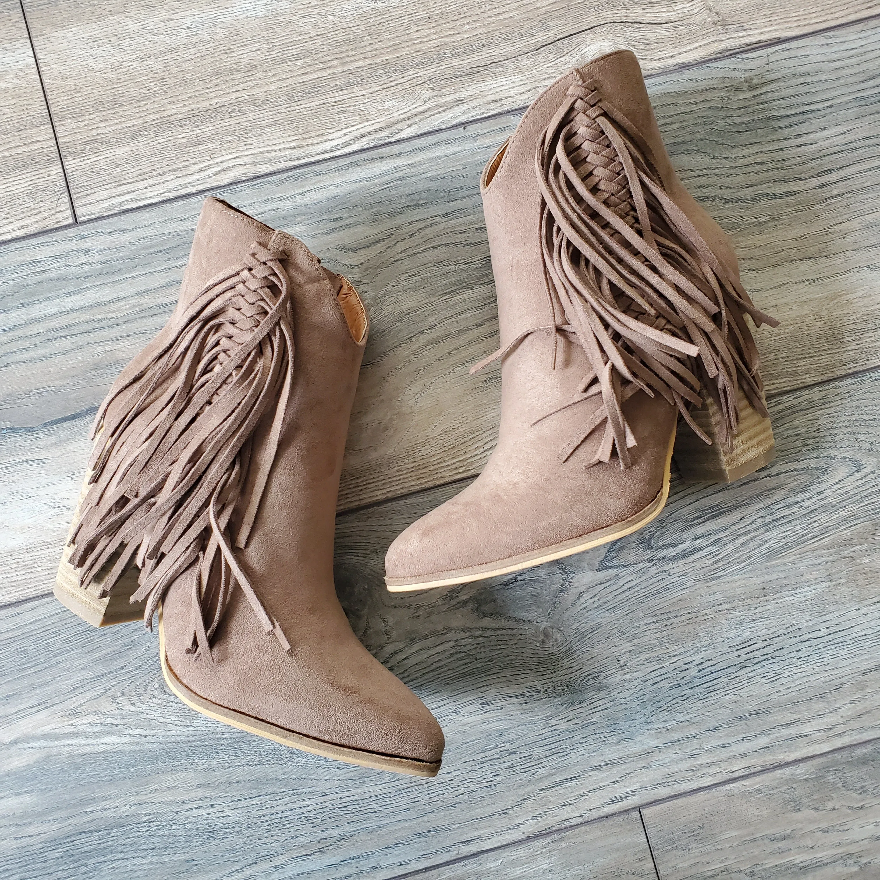 Taupe Fringe Booties