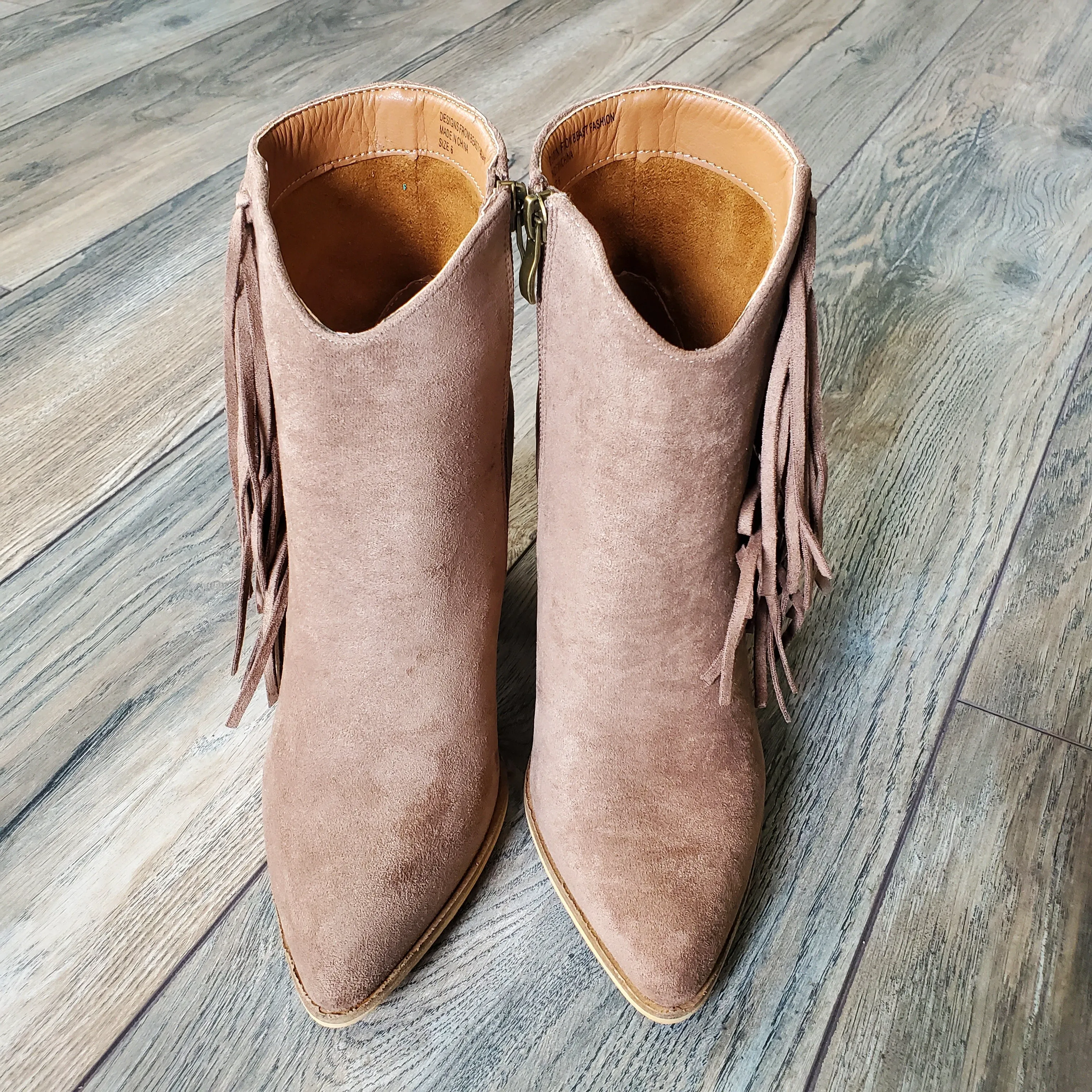 Taupe Fringe Booties