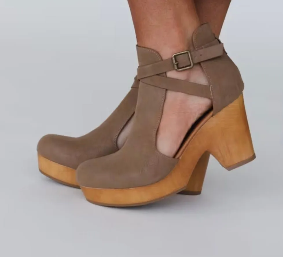 Taupe Wooden Booties