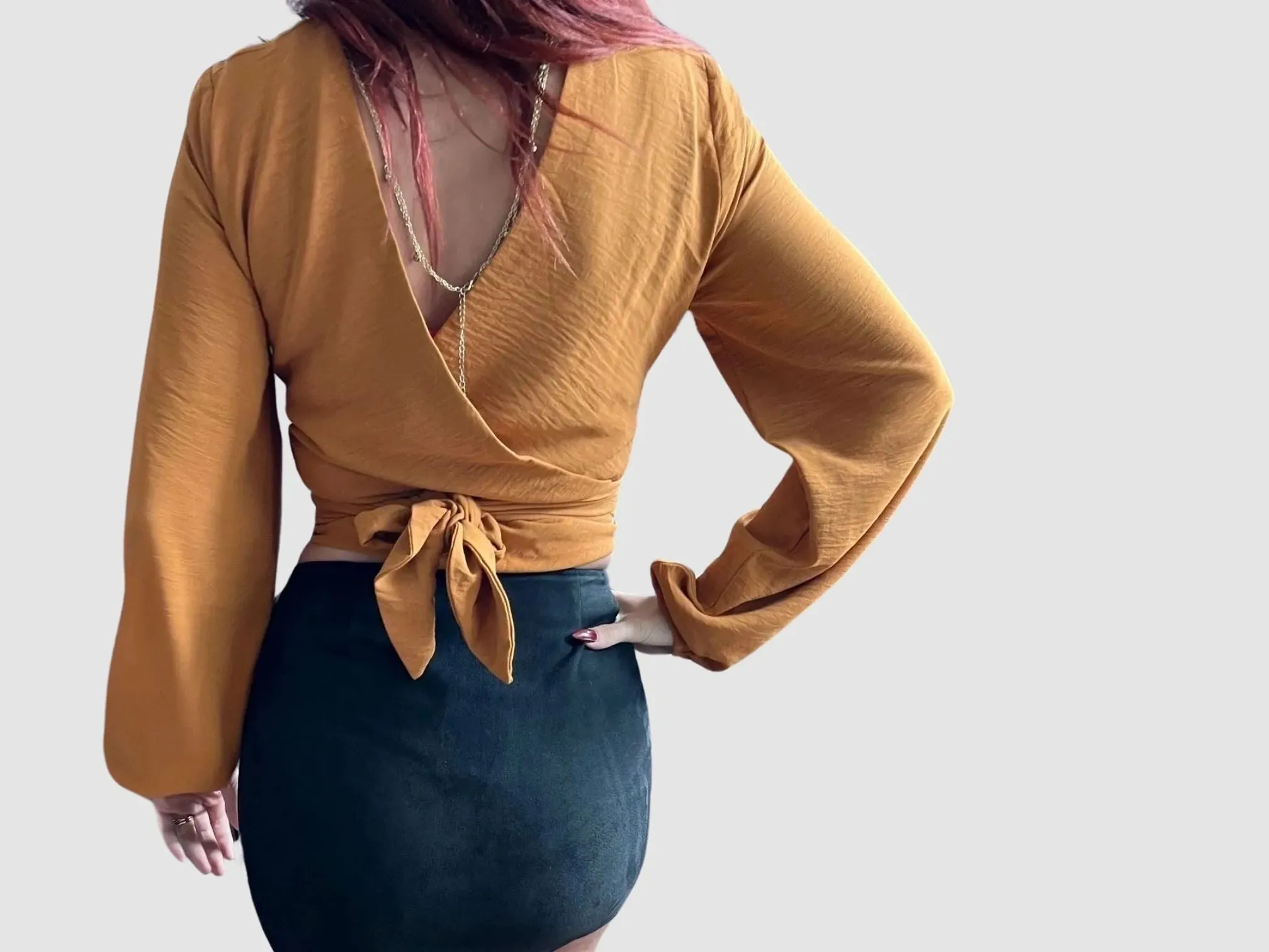 The Twist - Copper Long Sleeve Crop top with a Front Twist and Tie Front / Back