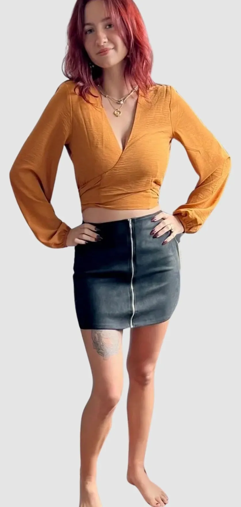 The Twist - Copper Long Sleeve Crop top with a Front Twist and Tie Front / Back