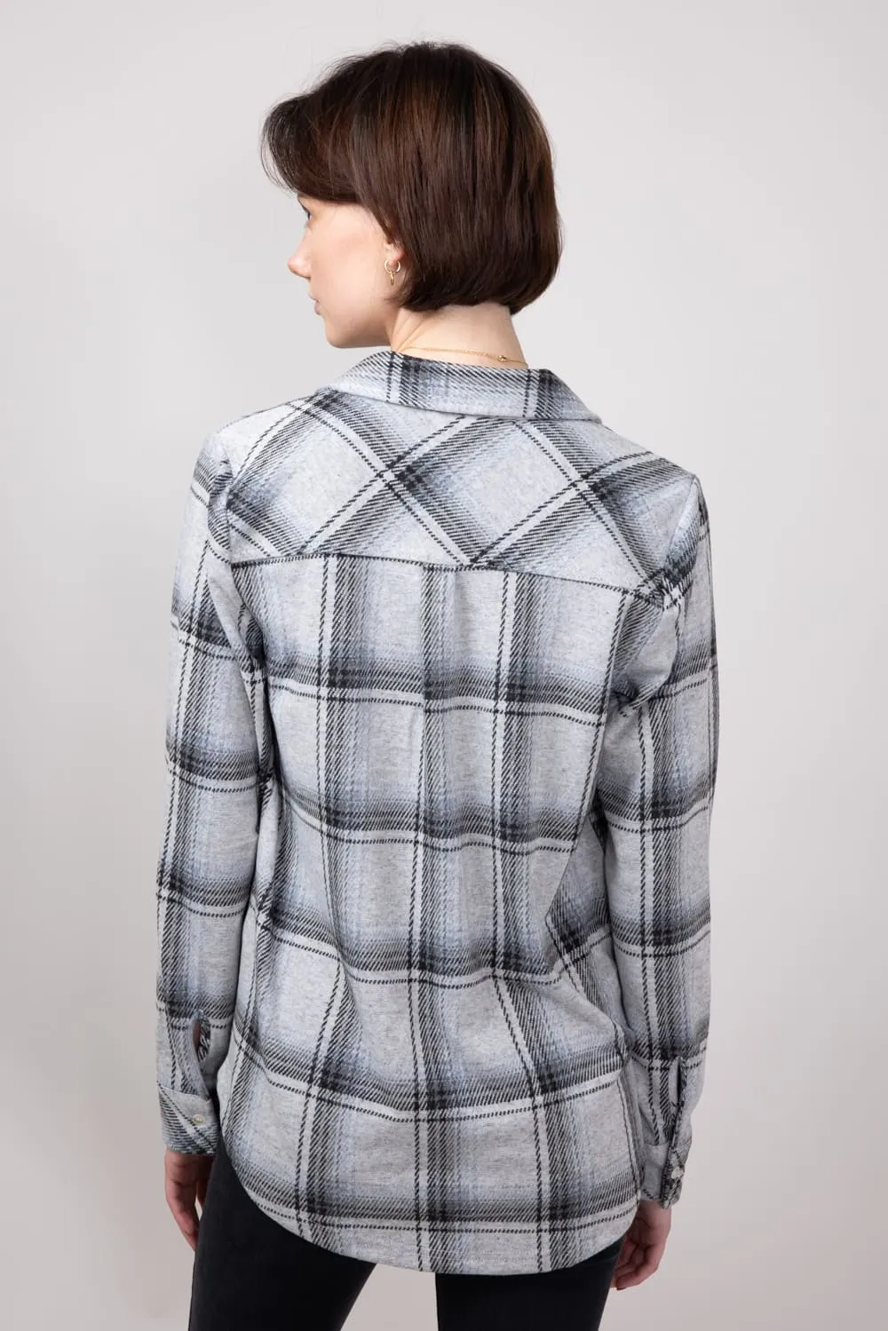Thread & Supply Lewis Soft Luxe Button Up Shirt for Women in Black/Grey Plaid | T1084PVXTS-BLACKGREYPLAID