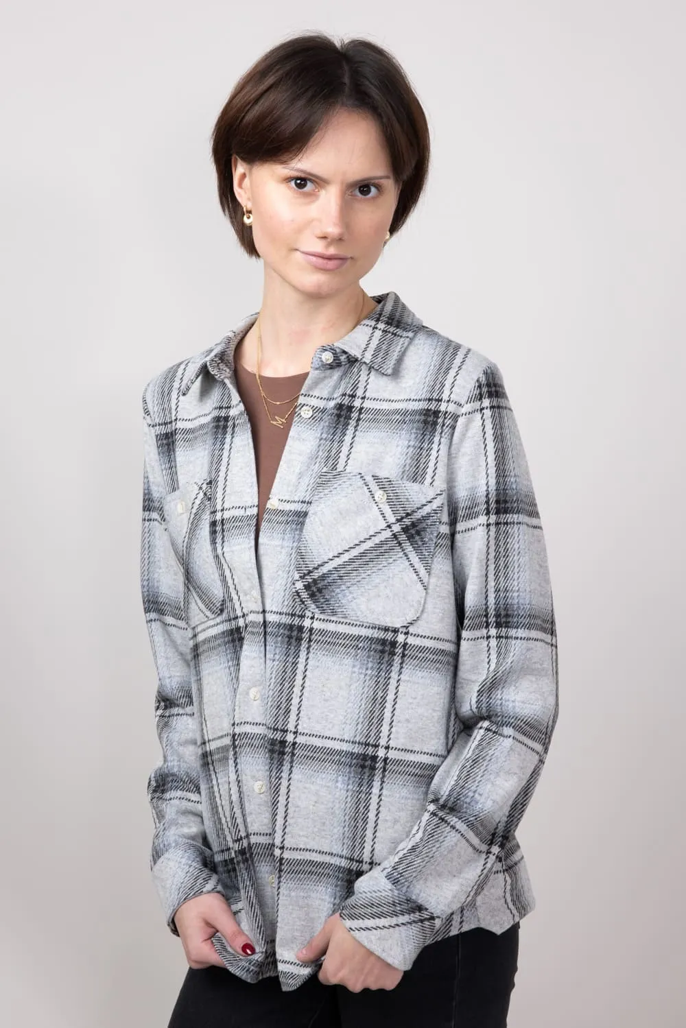 Thread & Supply Lewis Soft Luxe Button Up Shirt for Women in Black/Grey Plaid | T1084PVXTS-BLACKGREYPLAID