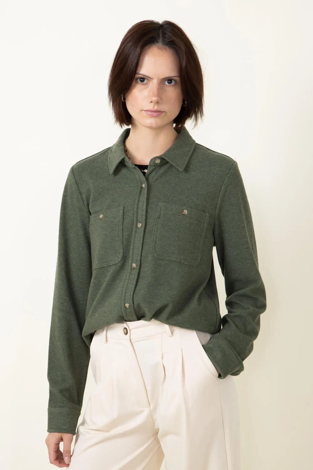 Thread & Supply Lewis Soft Luxe Button Up Shirt for Women in Fern | T1084PVXGK-FERN