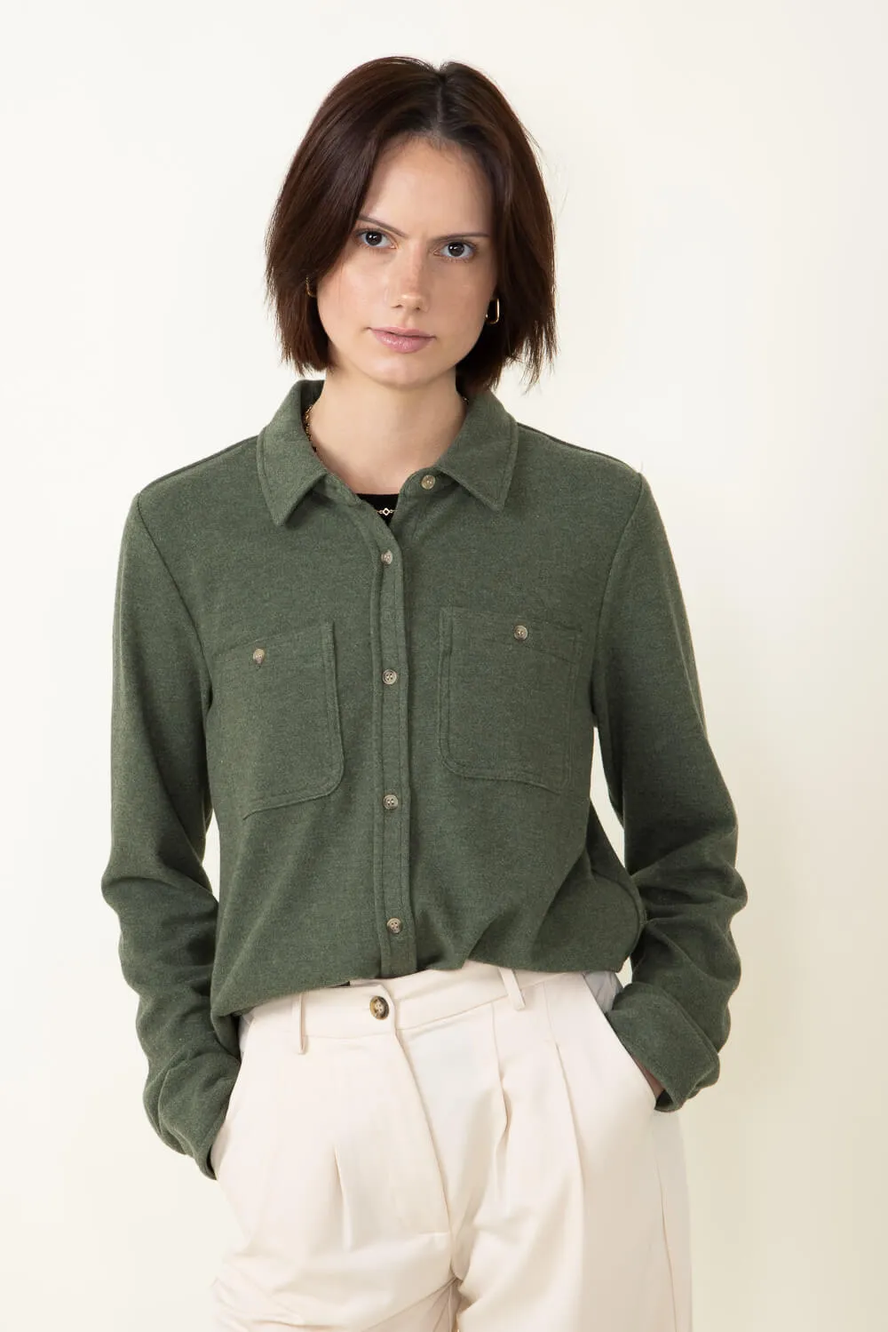 Thread & Supply Lewis Soft Luxe Button Up Shirt for Women in Fern | T1084PVXGK-FERN