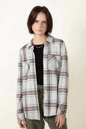 Thread & Supply Lewis Soft Luxe Button Up Shirt for Women in Grey/Green/Brown Plaid | T1084PVXGK-GREYGREENBROWNPLAID