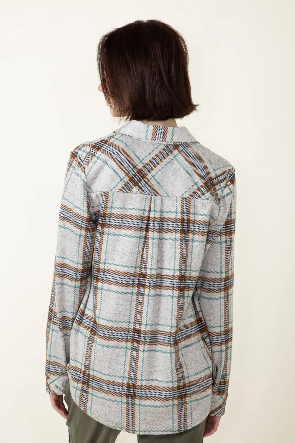 Thread & Supply Lewis Soft Luxe Button Up Shirt for Women in Grey/Green/Brown Plaid | T1084PVXGK-GREYGREENBROWNPLAID