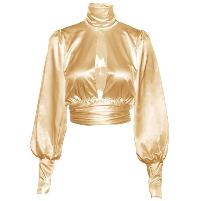 Tie Back Open Front Gigot Sleeve Blouse