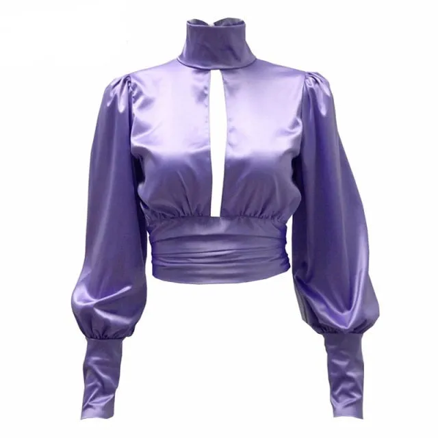 Tie Back Open Front Gigot Sleeve Blouse