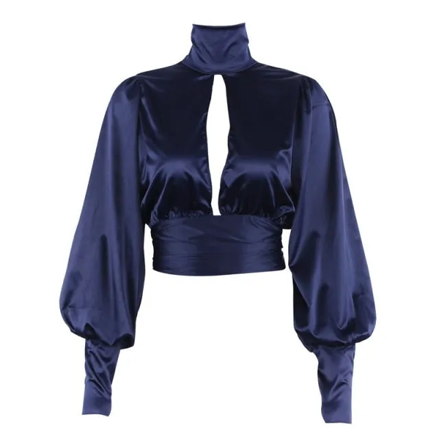 Tie Back Open Front Gigot Sleeve Blouse