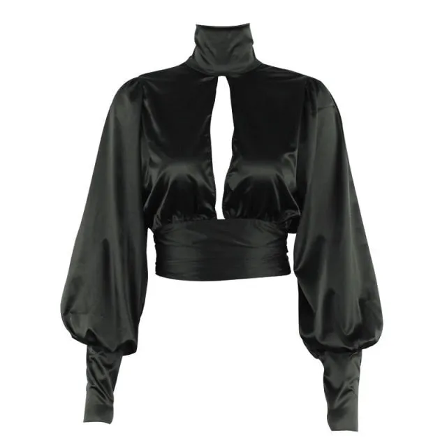 Tie Back Open Front Gigot Sleeve Blouse