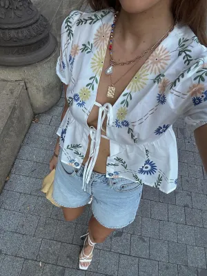 Tie Front Floral Blouse
