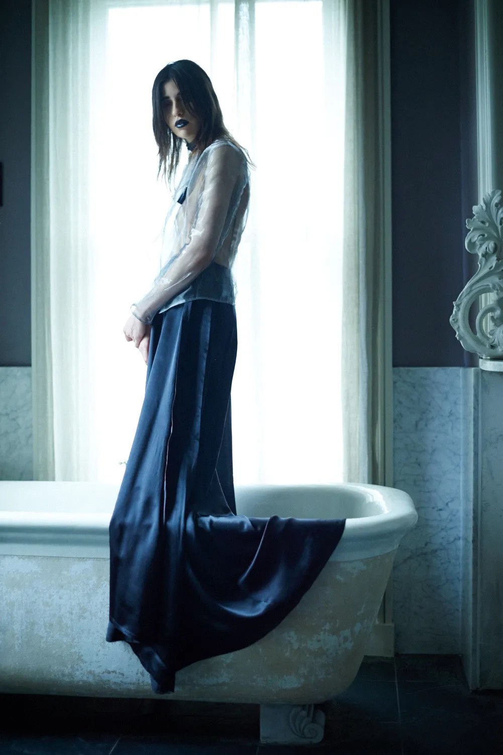 Transparent Blazer & Long Train Skirt