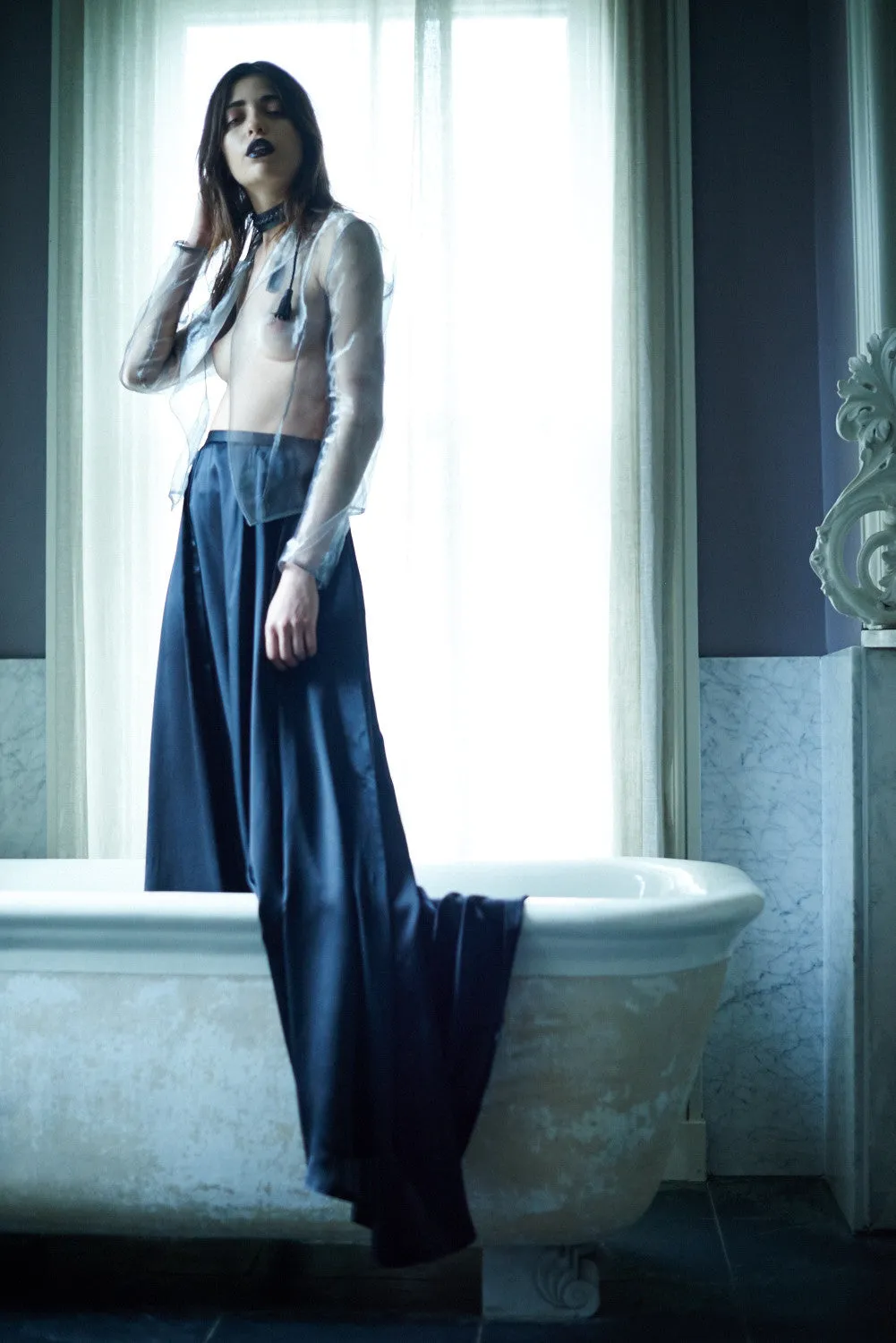 Transparent Blazer & Long Train Skirt
