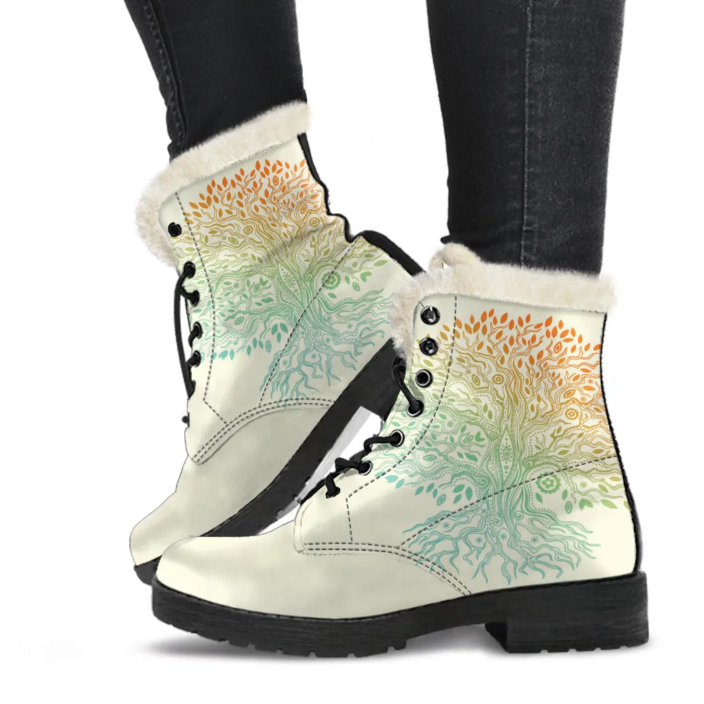Tree Of Life Faux Fur Eco-Friendly Leather Boots