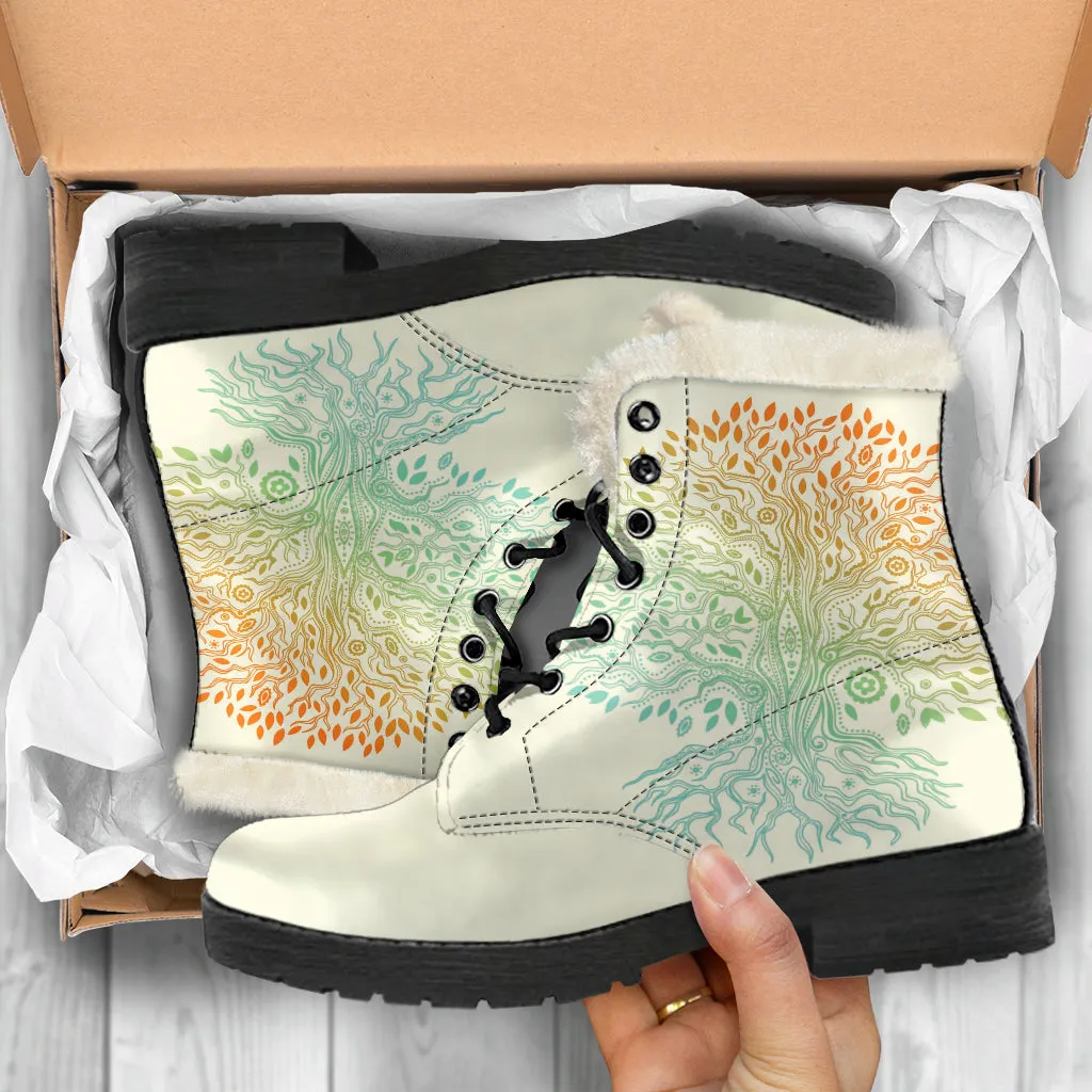 Tree Of Life Faux Fur Eco-Friendly Leather Boots