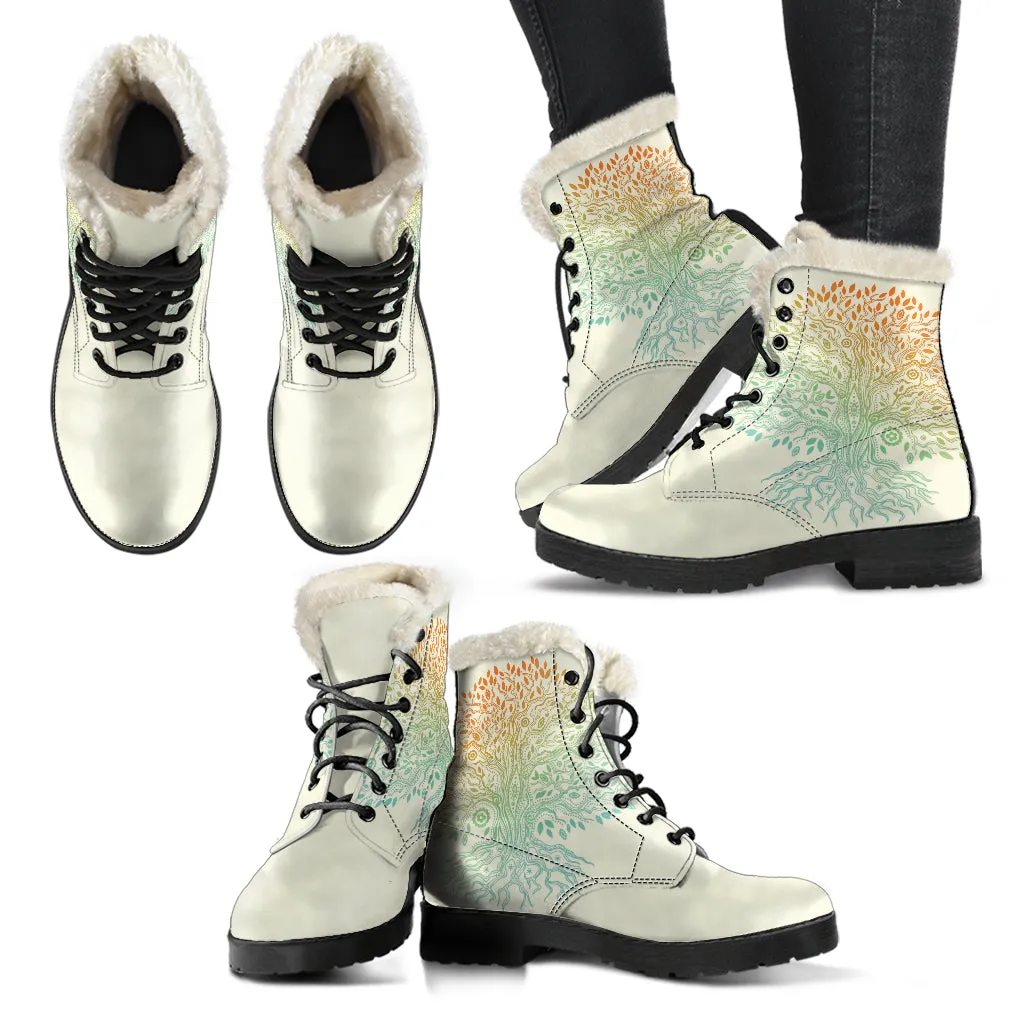 Tree Of Life Faux Fur Eco-Friendly Leather Boots