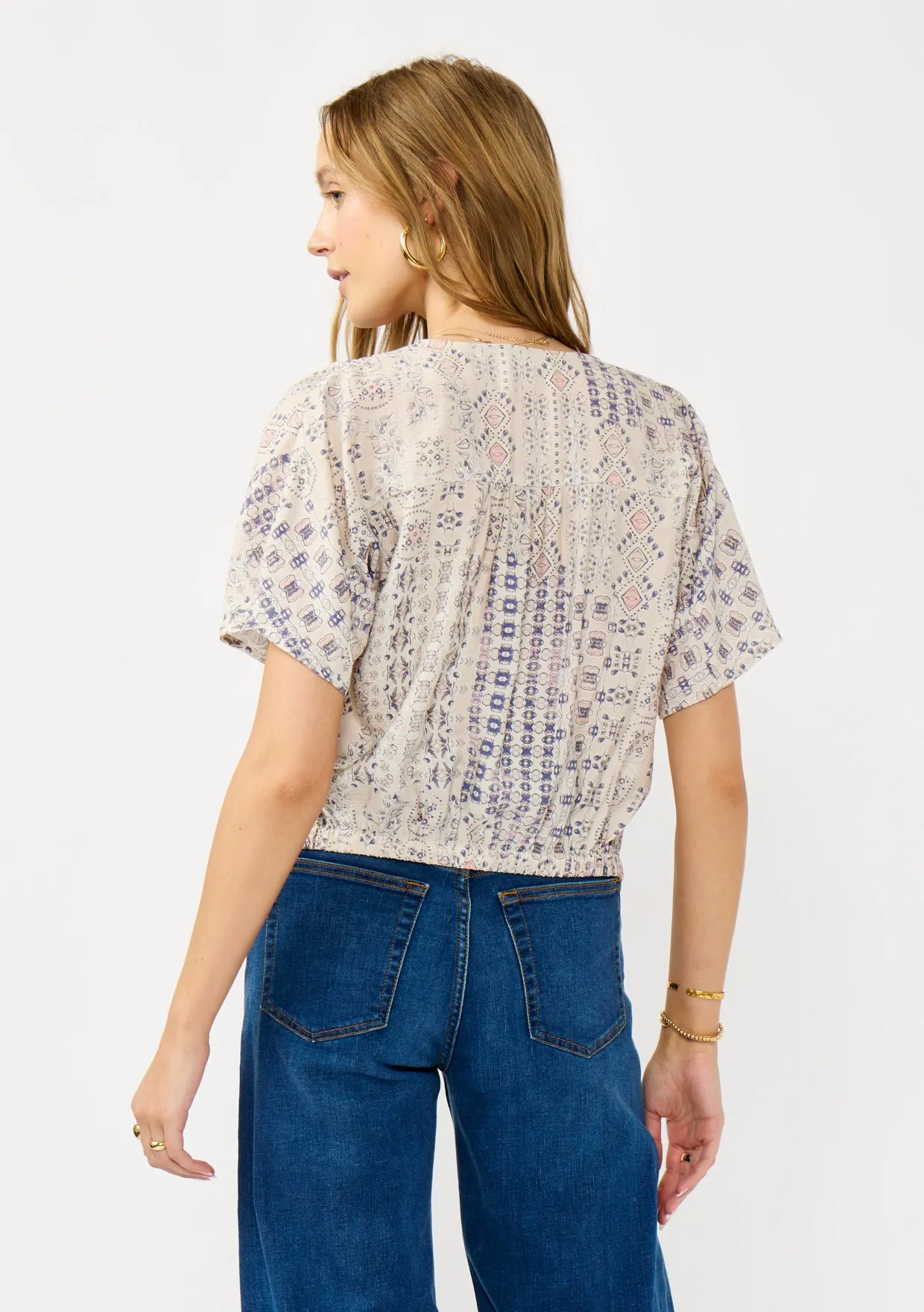 Tribal Print V-Neck Tie Front Top