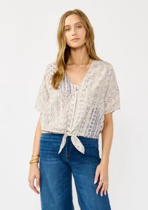 Tribal Print V-Neck Tie Front Top