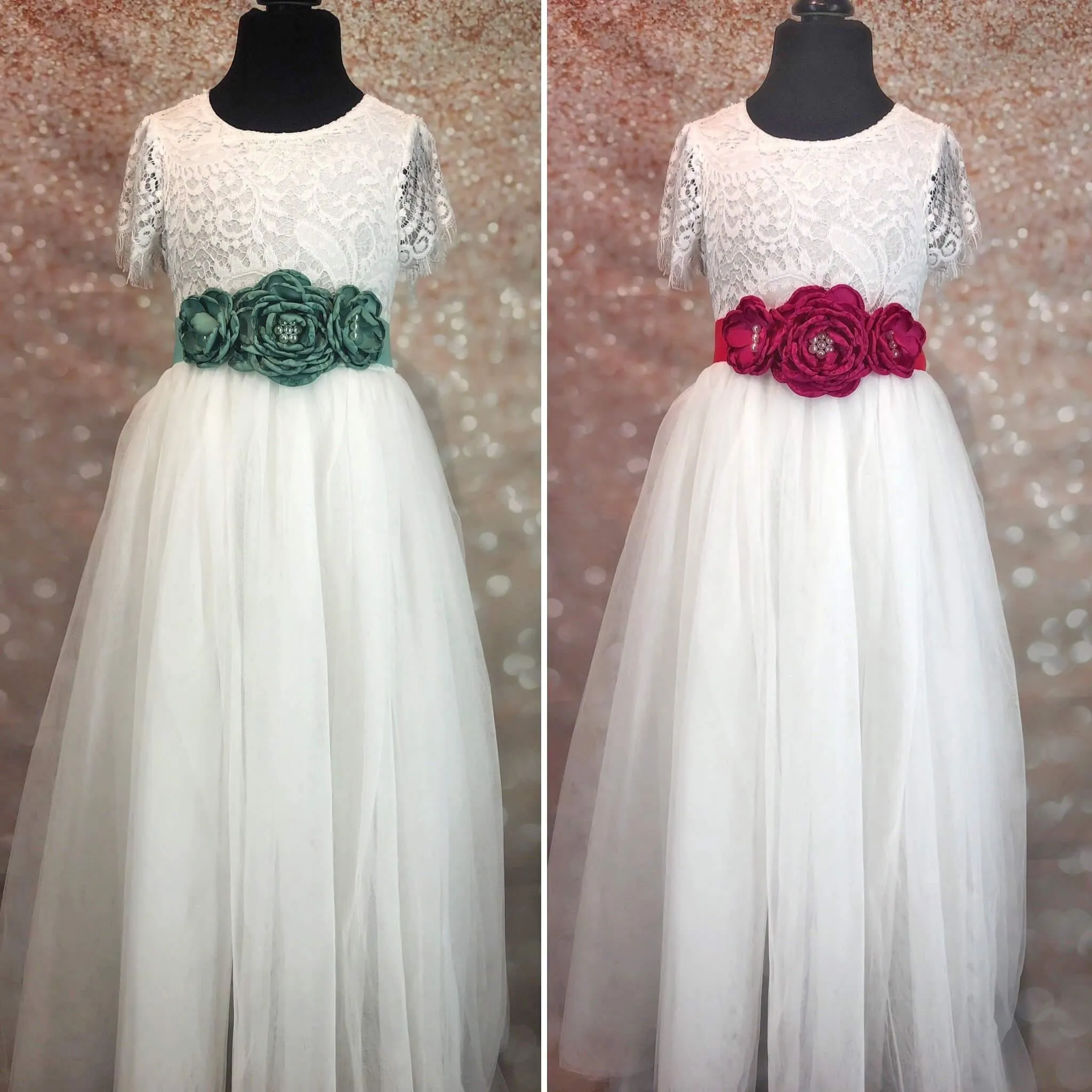 Triple Flower Girl Waist / Sash Corsage - Various Colours