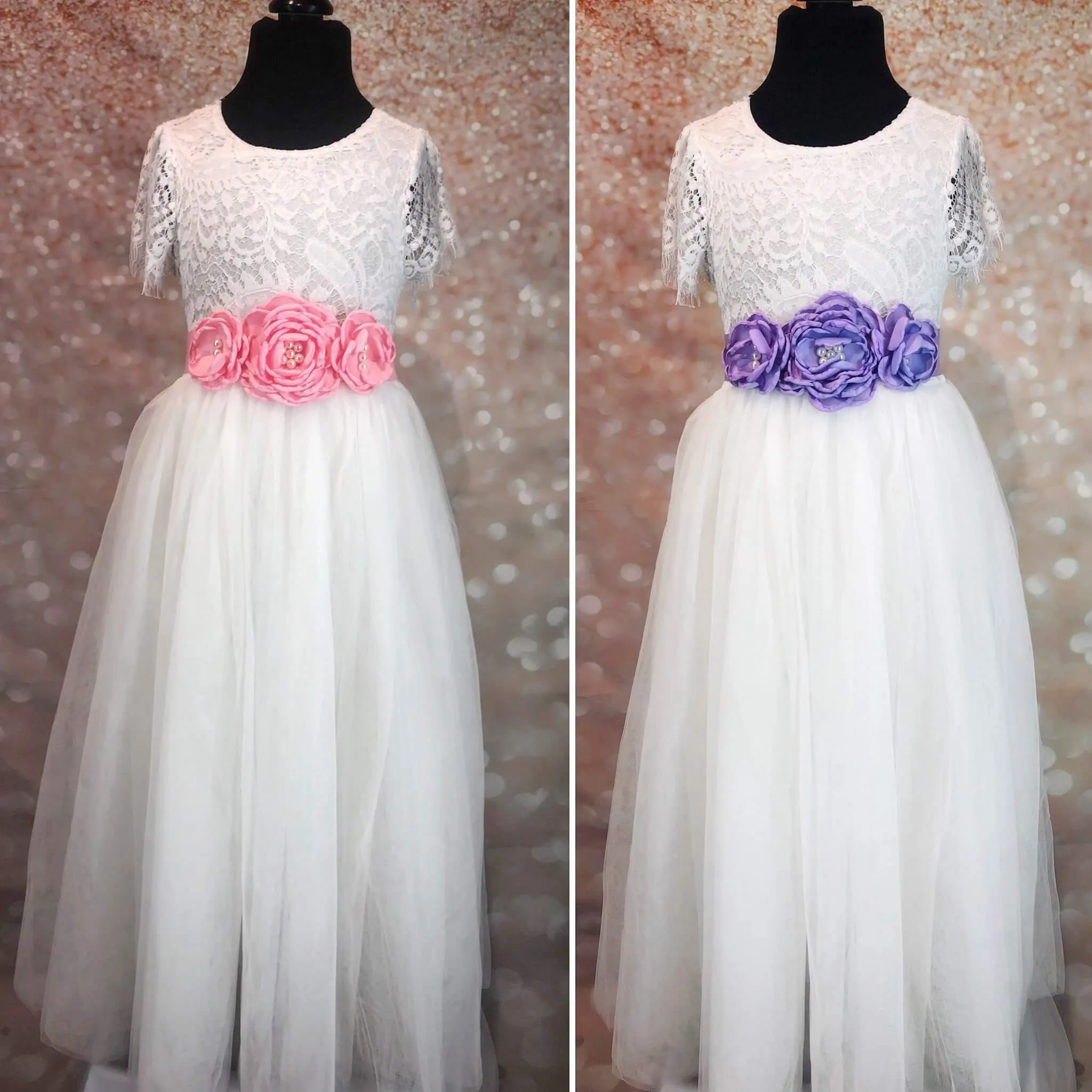 Triple Flower Girl Waist / Sash Corsage - Various Colours