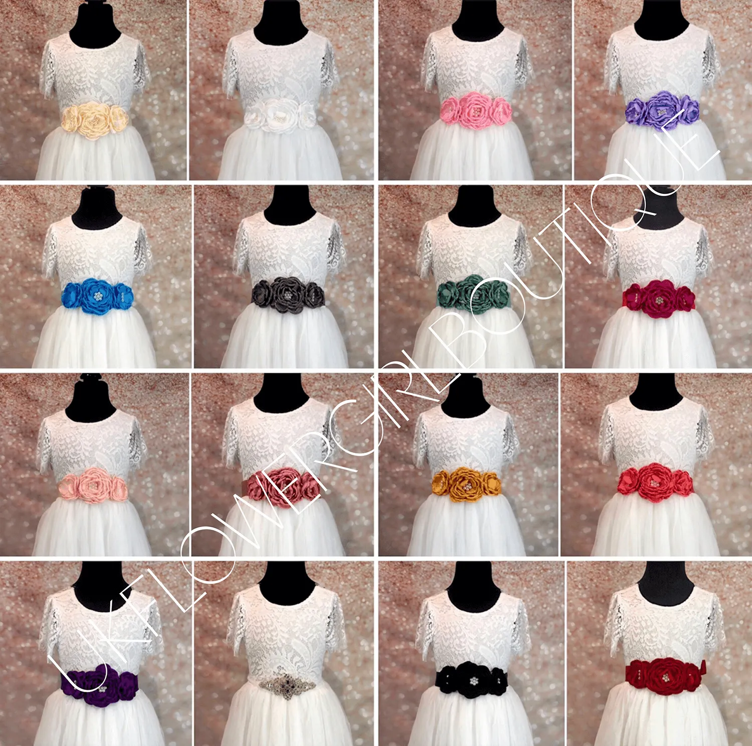 Triple Flower Girl Waist / Sash Corsage - Various Colours