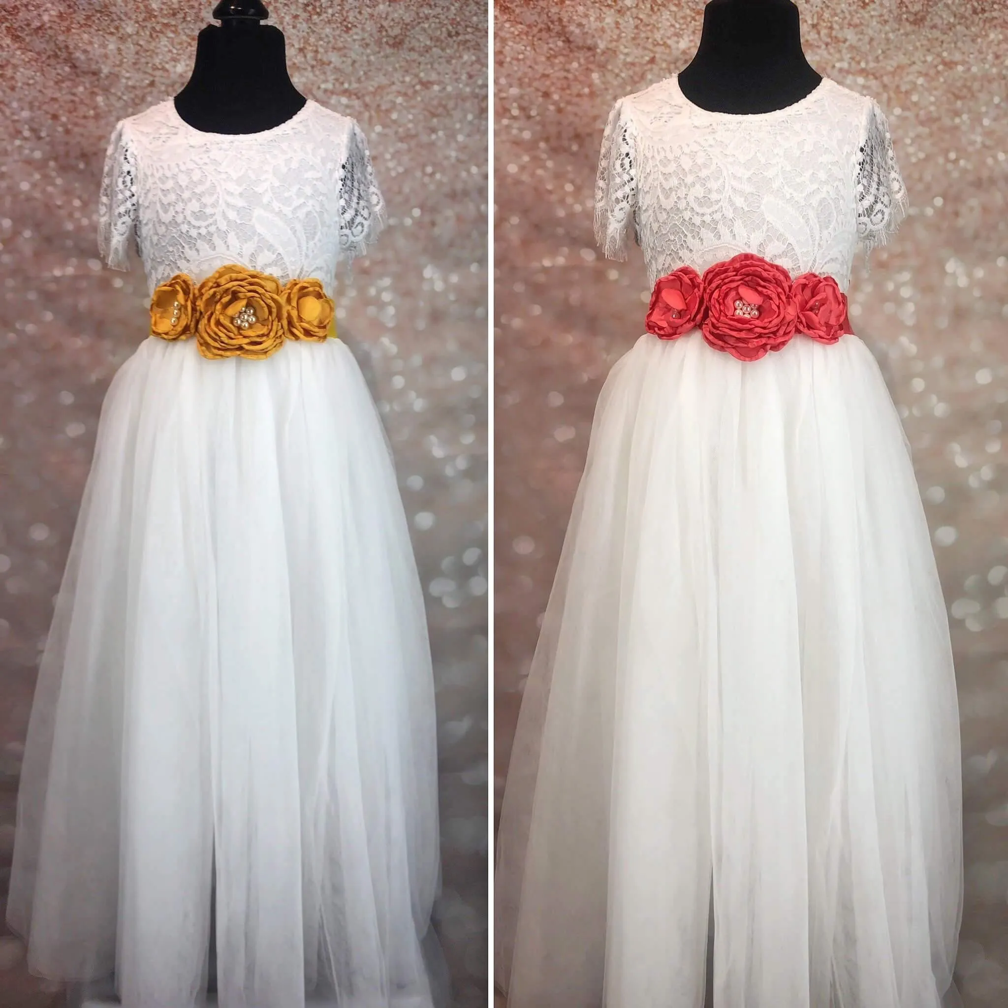 Triple Flower Girl Waist / Sash Corsage - Various Colours