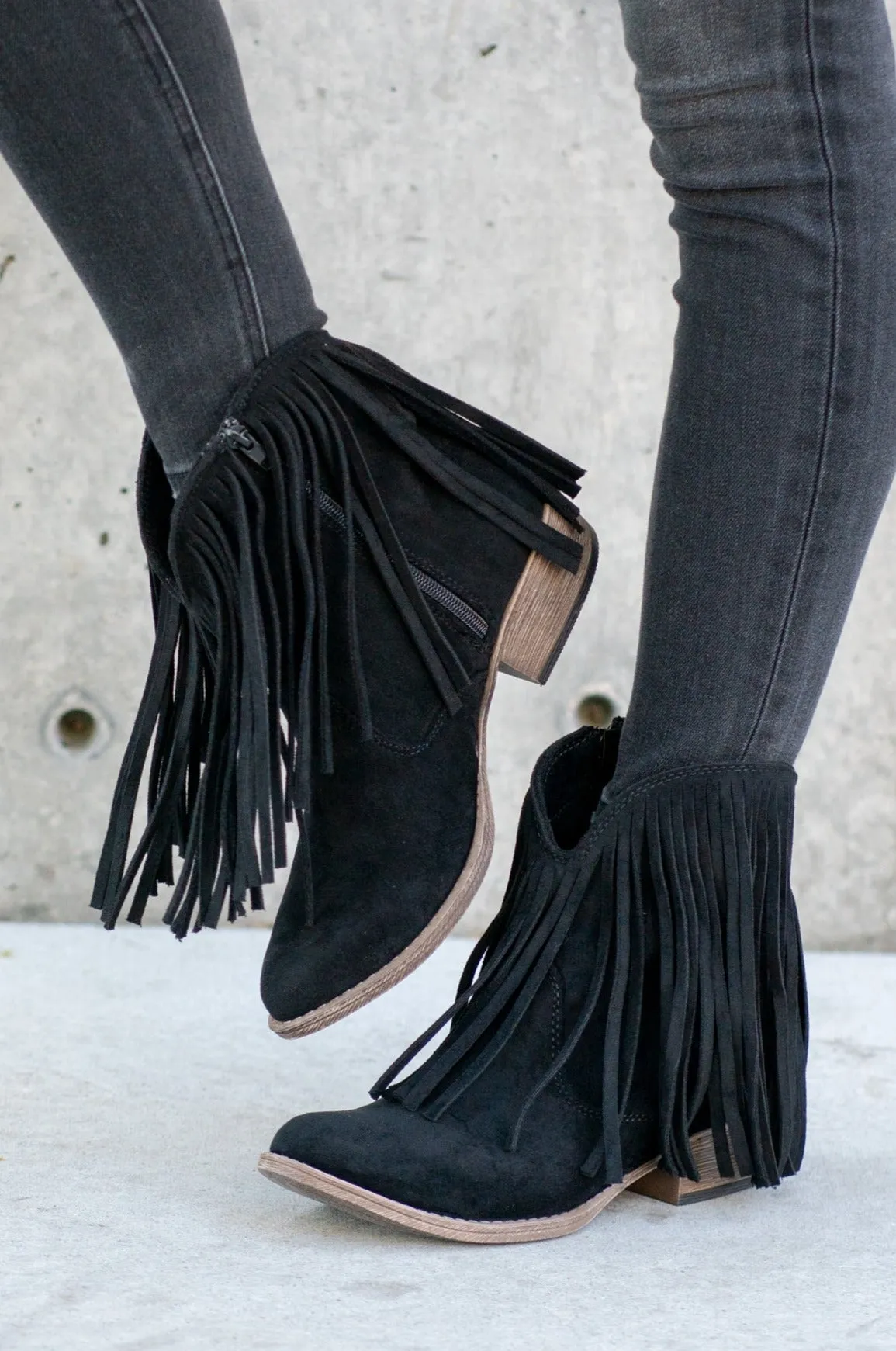 Trippier Fringe Ankle Boots - Black