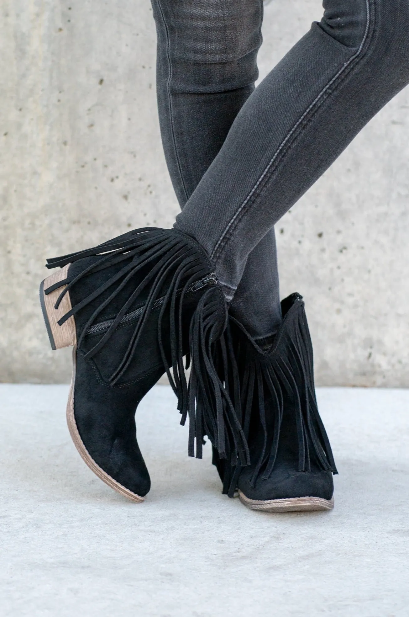 Trippier Fringe Ankle Boots - Black
