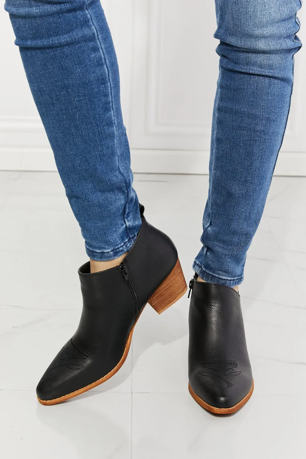 Trust Yourself Embroidered Crossover Bootie - Black