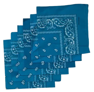 Turquoise Paisley Bandanas (6 Pack) 22" X 22" 100% Cotton
