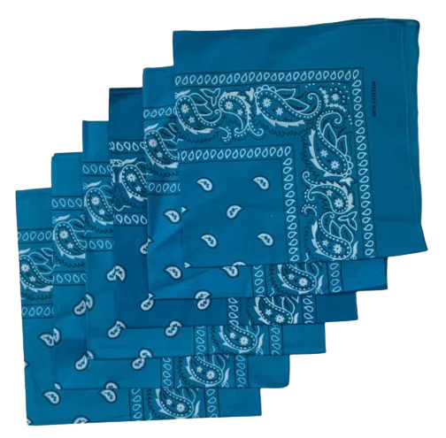 Turquoise Paisley Bandanas (6 Pack) 22" X 22" 100% Cotton