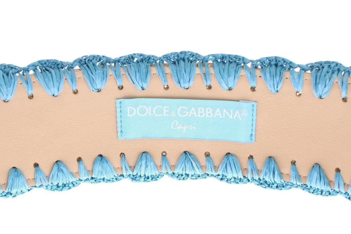 Turquoise Raffia Woven Wide Belt