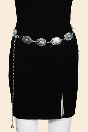 Turquoise Studded Concho Chain Belt