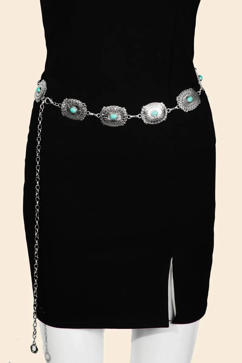 Turquoise Studded Concho Chain Belt