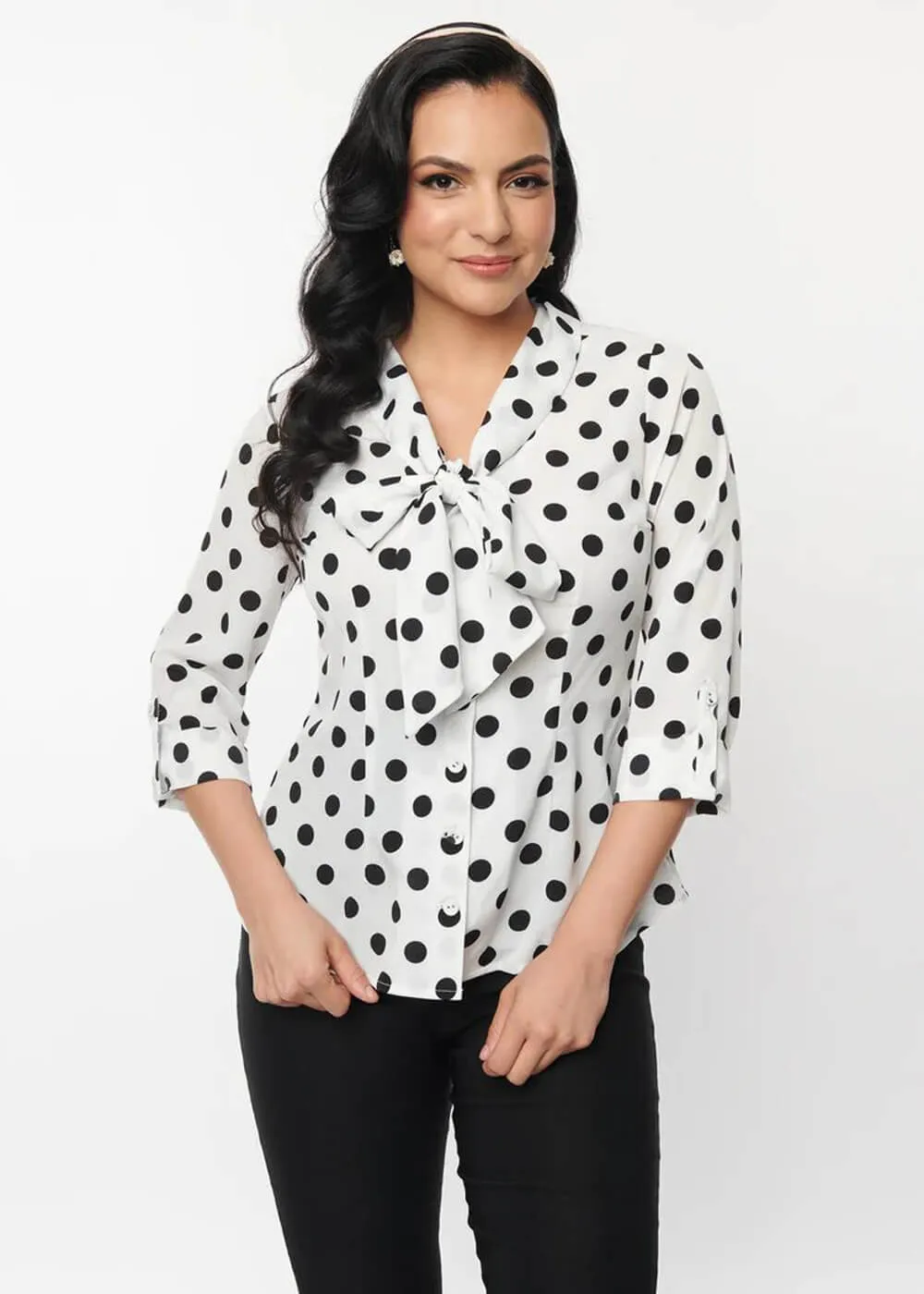 Unique Vintage Olivia Sheer Polkadot 50's Blouse White