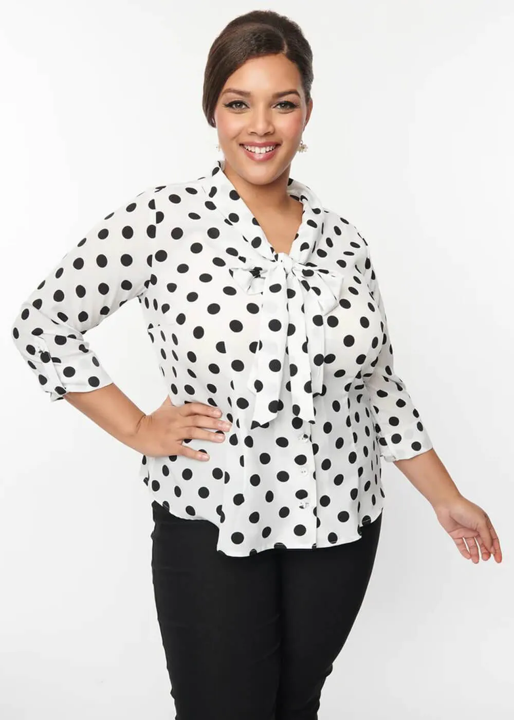Unique Vintage Olivia Sheer Polkadot 50's Blouse White