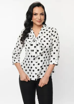 Unique Vintage Olivia Sheer Polkadot 50's Blouse White