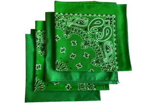 USA Made Paisley & Solid Green Bandanas 4 Pk 22" 100% Cotton